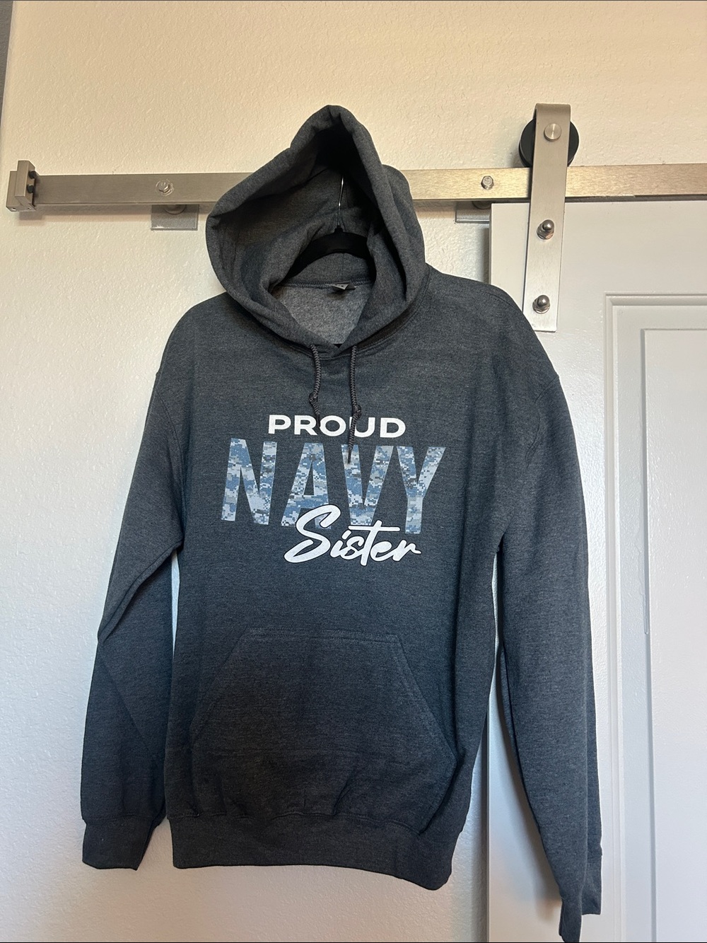 Proud Navy Sister Hooded Sweatshirt - Charcoal/Blue color